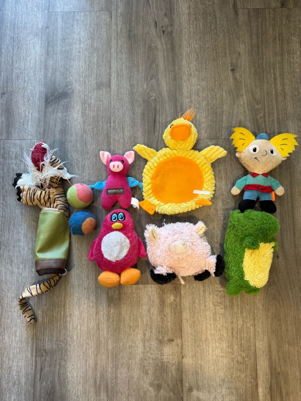 Plush Toy Lot - Bright Yellow Duck, Pink Pig, Green Croc & More